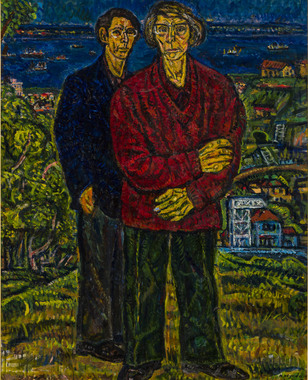 Double Image: Self-portrait at Eighty-three, Standing on a Hill in a Postwar Harbor Town