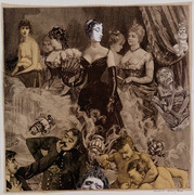 コラージュ・ロマン『カルメル修道会に入ろうとしたある少女の夢』の挿絵第12番のための原画：そして「闇の女」を踊りおえると、カルヴァリオの丘の貴婦人たちの舞踏会で、マルスリーヌ・マリーは、押しかける男たちの追従の的になる。 画像