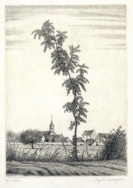 樹と村の小寺院（フランス版画家協会の依頼による） 画像