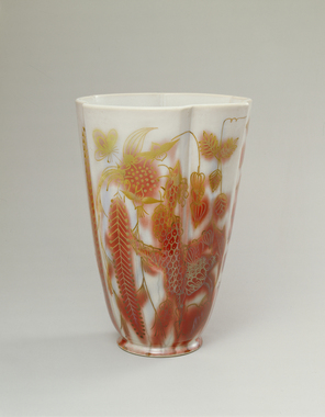 Large mouthed vase with copper-red flower design (Cinnabar glaze large vase “Dream of the South”)