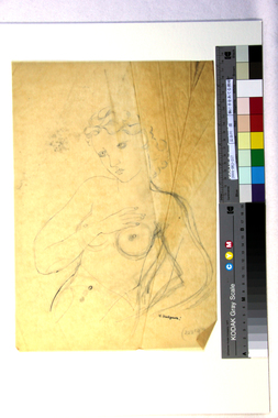 胸に手をあてる裸婦 画像