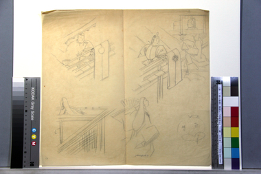 『竹取物語』の画稿（縁側の貴人、姫）