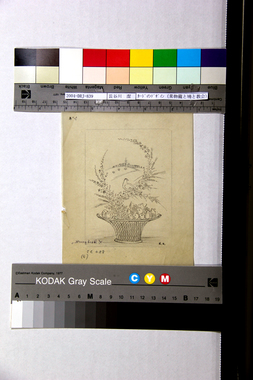 カードのデザイン（果物籠と鳩と教会）