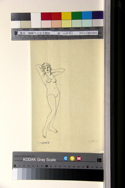 両腕をあげる裸婦、水着 画像