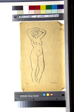 両腕をあげる裸婦 画像