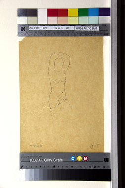 両腕をあげる裸婦 画像