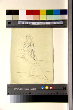 タオルを羽織る裸婦 画像