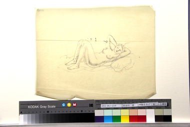 両腕をあげて横たわる裸婦 画像