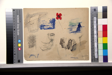 花、人物の習作（裏面：顔） 画像