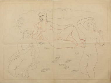 Study for "Bathing Women, Fish and Shells: Three Nude Women and Cupid"