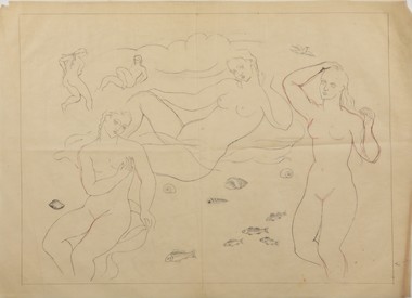 Study for "Bathing Women, Fish and Shells: Three Nude Women and Cupid"